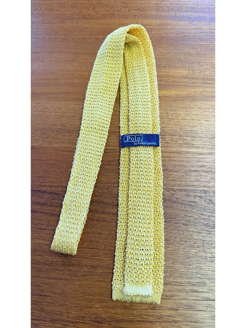 Vintage Polo By Ralph Lauren Yellow Knit Silk Tie Square End Made In Italy